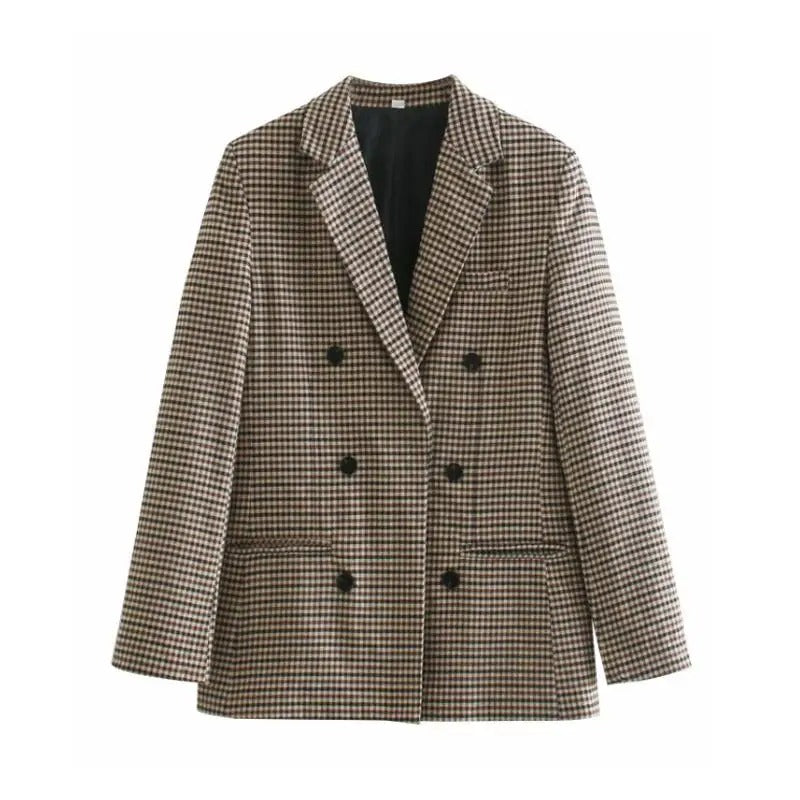Street Wave Checkered Blazer For Women Timeless Plaid Double Breasted Style Versatile Office To Evening