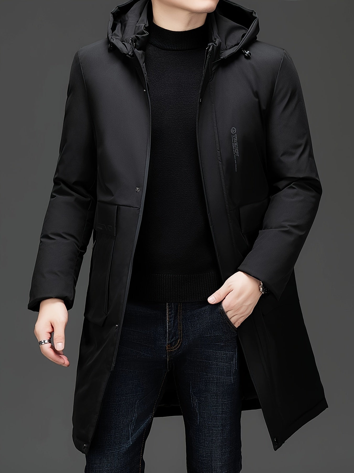 Street-wave Hooded Long Winter Coat For Men Warm Windproof Polyester Outerwear Insulated