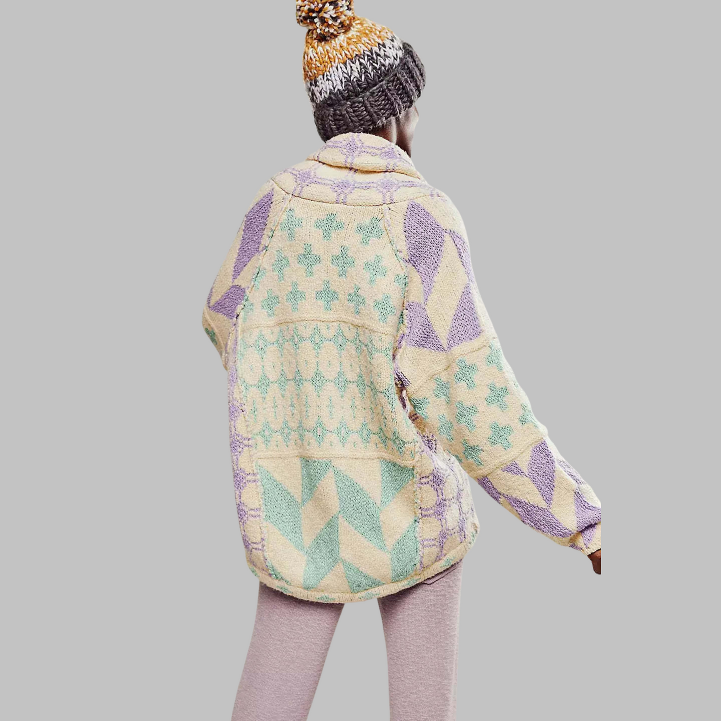Street-wave Cozy Geometric Knit Jacket Relaxed Fit Women