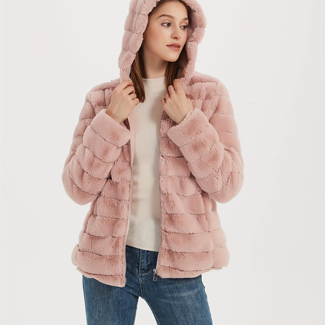 Street-wave Elegant Teddy Coat For Women Warm Plush Zipper Front Jacket Durable Silky Feel
