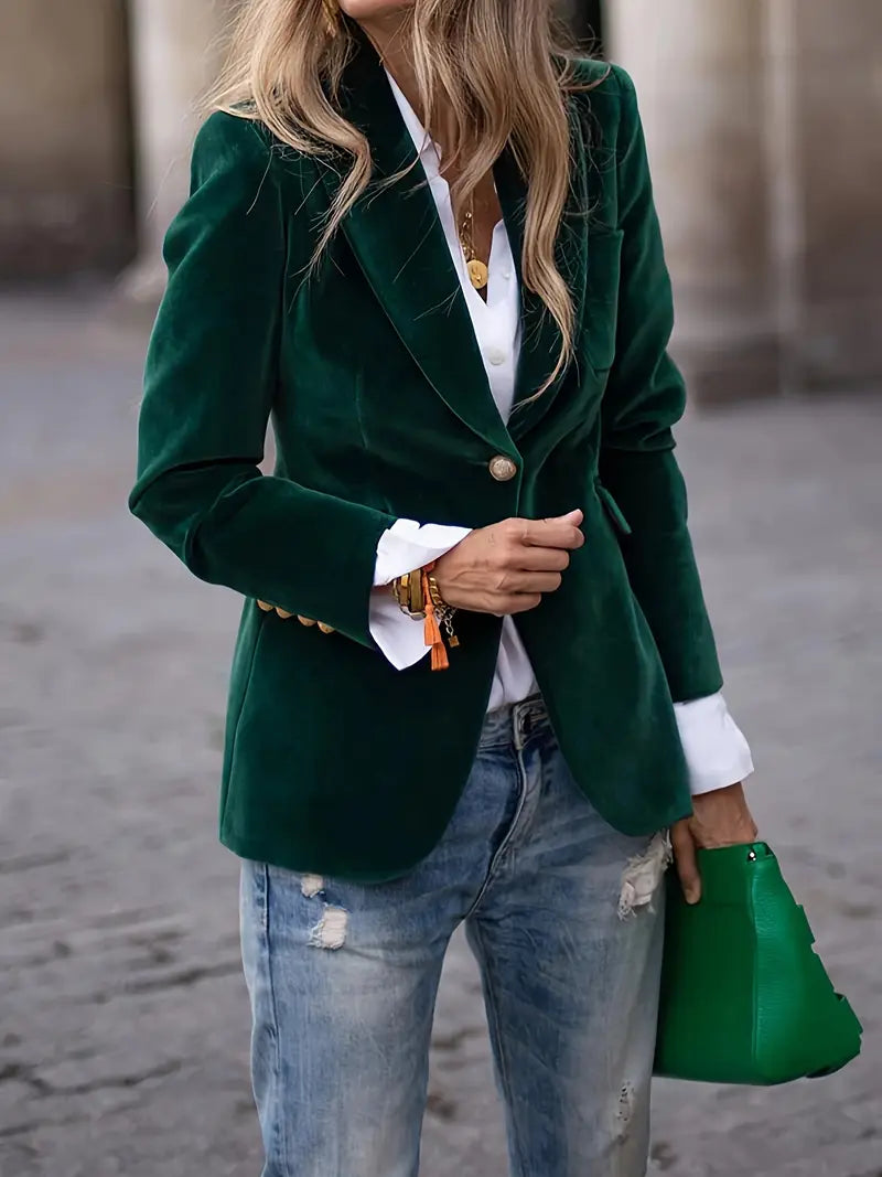 Women's Blazer with Velvet Fabric and Tailored Fit