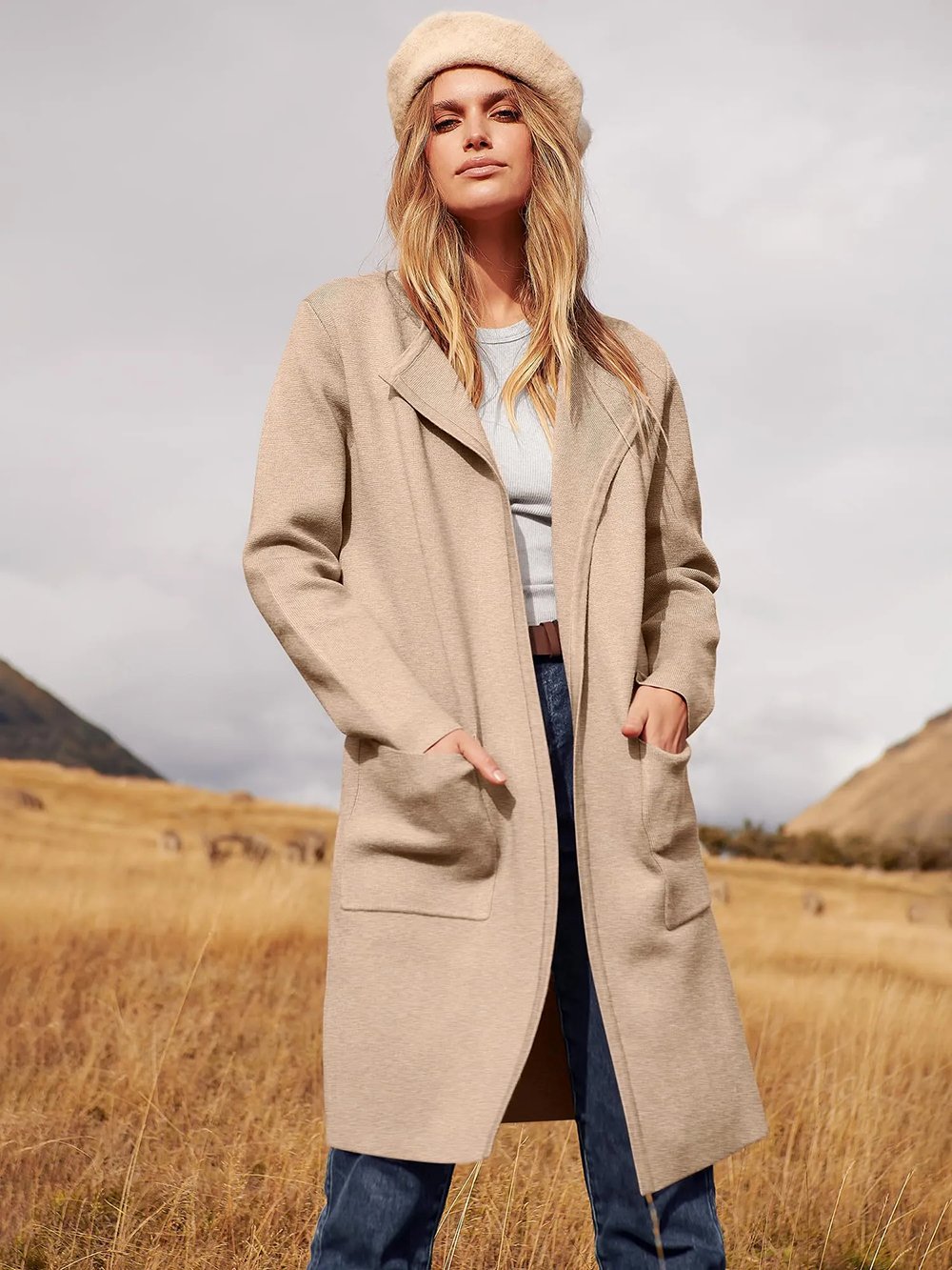 Street Wave Camel Lapel Jacket For Women Versatile Everyday Coat With Large Pockets