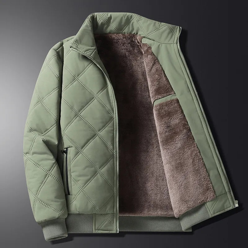 Street-wave Men's Fleece Coat Diamond Quilted Warmth for Fall and Winter Modern Durable
