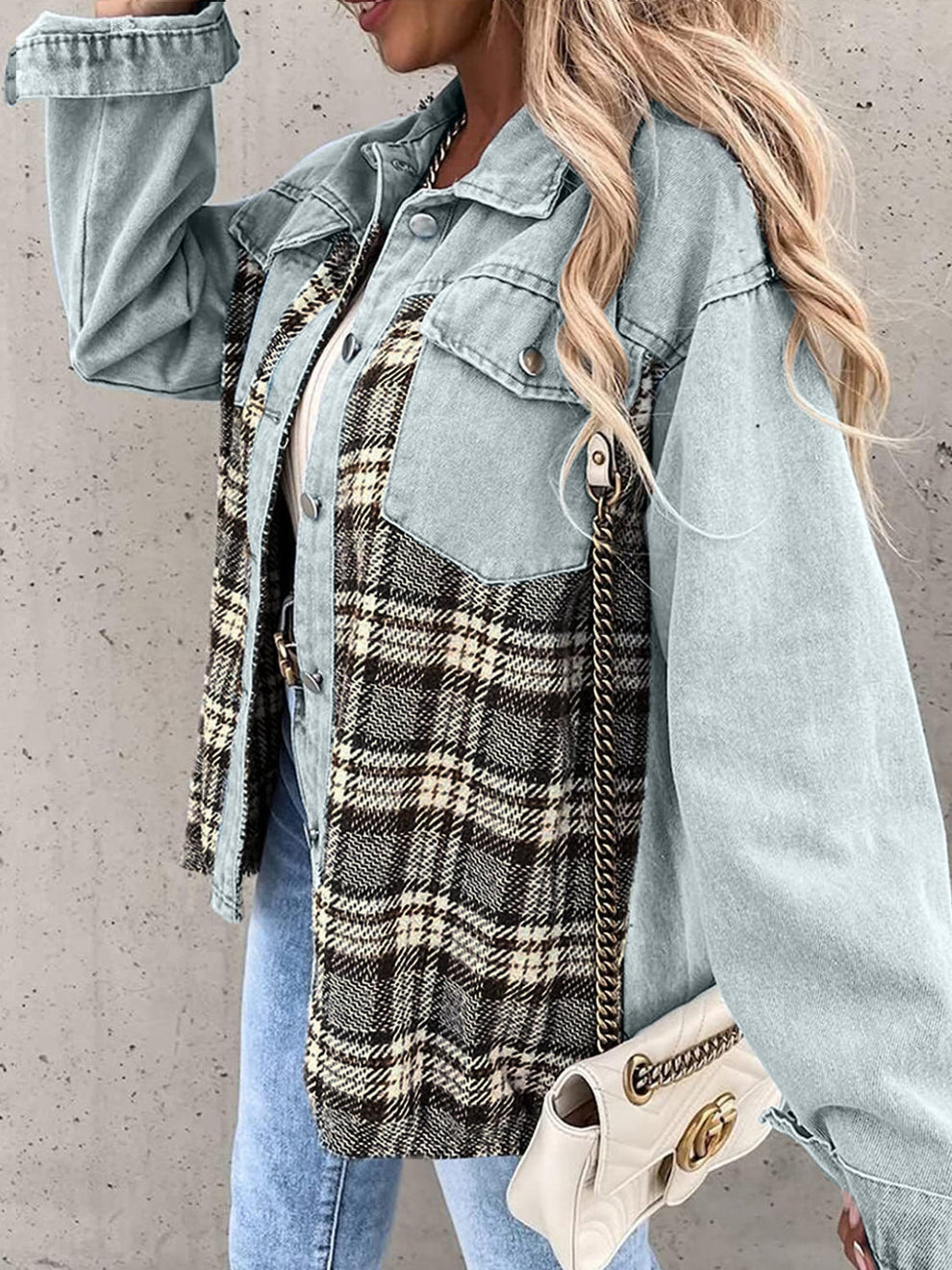 Street-wave Vintage Flannel Jacket For Women Cozy Warmth With Plaid Panel And Durable Style