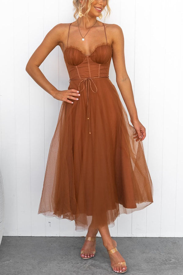 Street Wave Tulle Midi Dress For Women Elegant A Line Silhouette