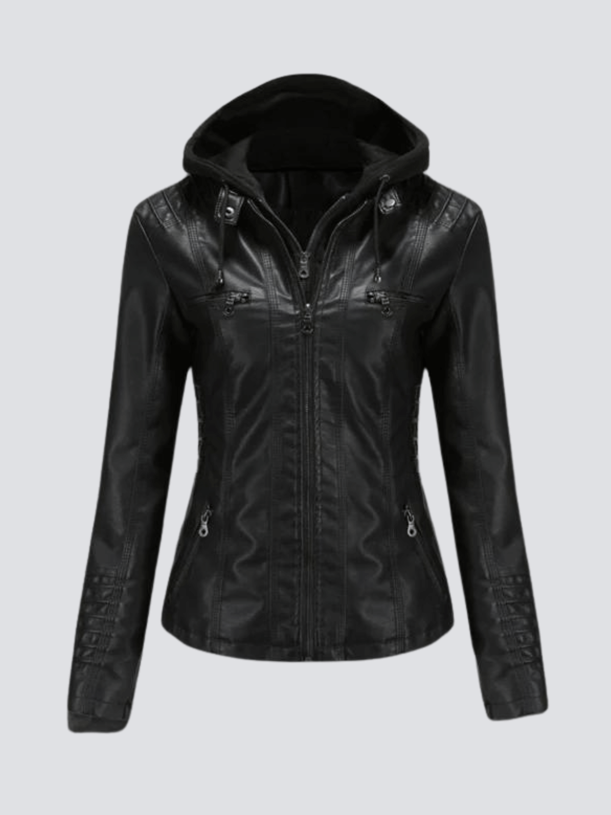 Street-Wave Women's Hooded Leather Jacket - Elegant Fit, Cozy Comfort, Figure-Flattering Silhouette