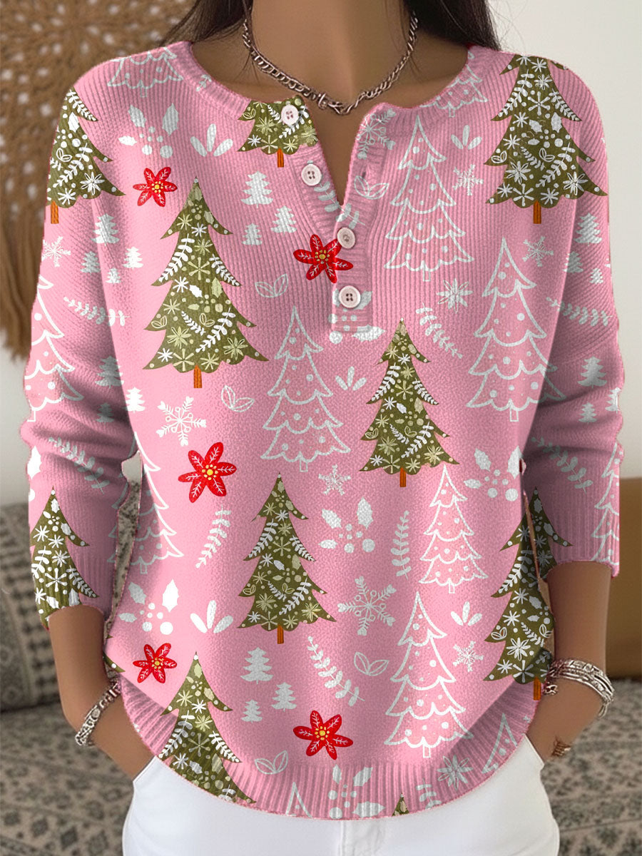 Women's Holiday Sweater with Buttons and Cozy Knit