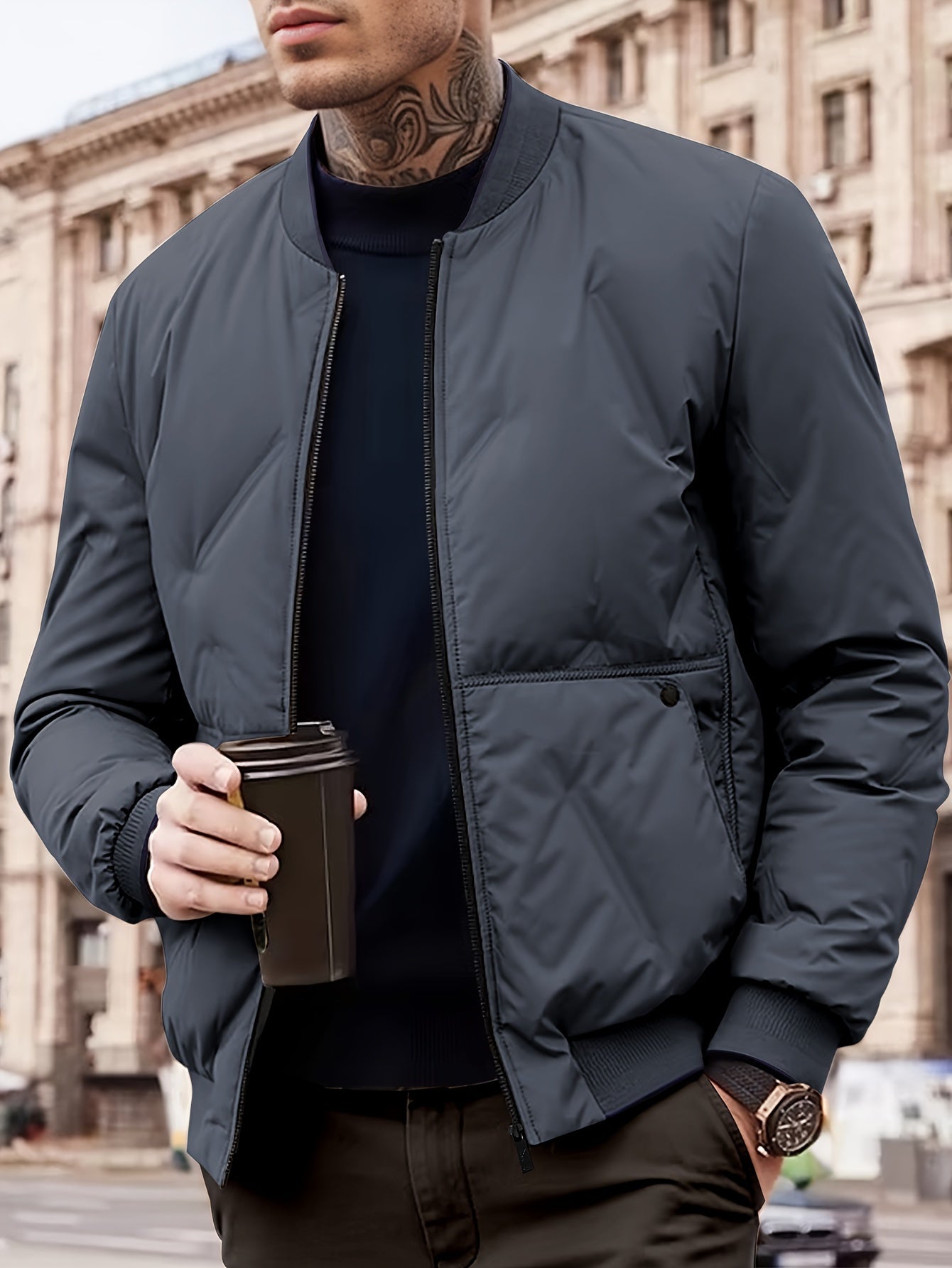 Street-Wave Bomber Jacket Polyester Comfort Versatile Modern Style for Everyday Urban Men