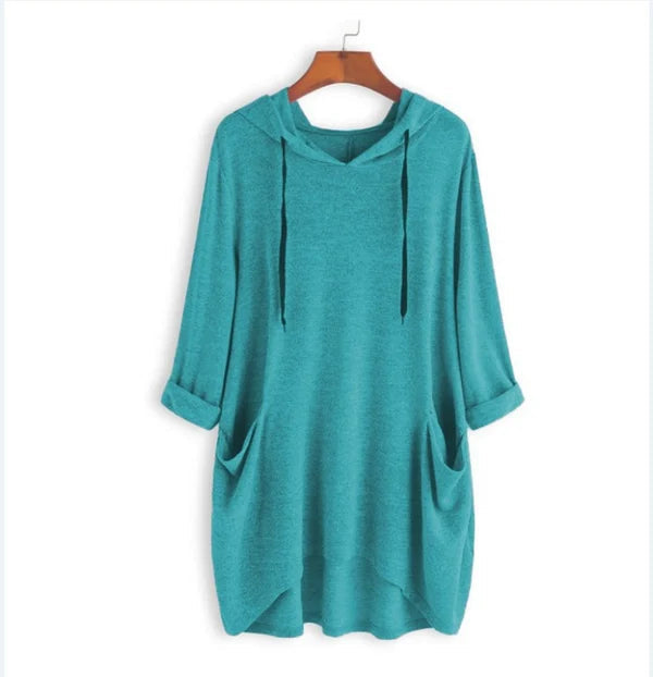 Pocketed Pullover Signe by Street Wave Ultra Soft Tunic Hoodie with Front Pockets for Women