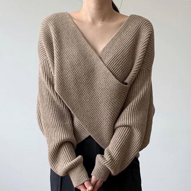 Street-Wave Rib Knit Crossover Pullover For Women Soft Elegant Modern Fit Timeless Everyday Comfort