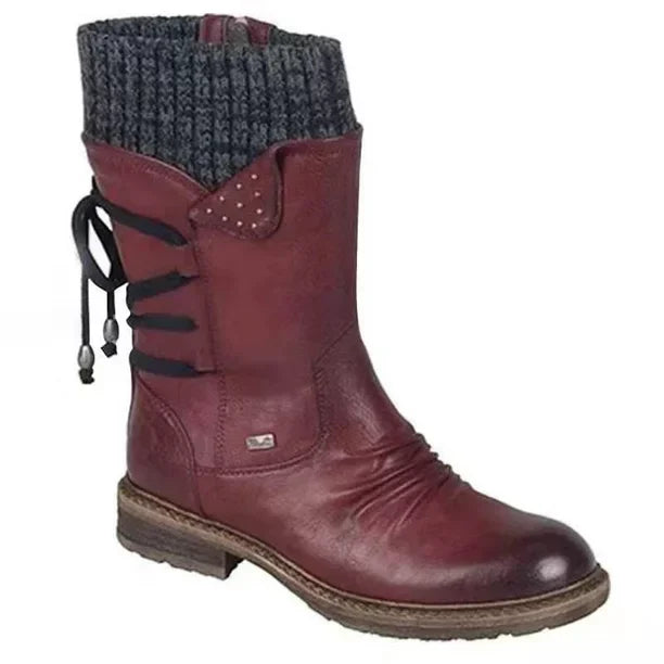 Street-Wave Winter Lace-Up Ankle Boots For Women With Non-Slip Sole And Warm Knit Cuff