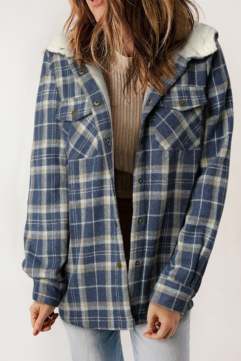 Street-wave Plaid Hooded Flannel Jacket For Women With Soft Plush Lining Warmth Cozy Comfort