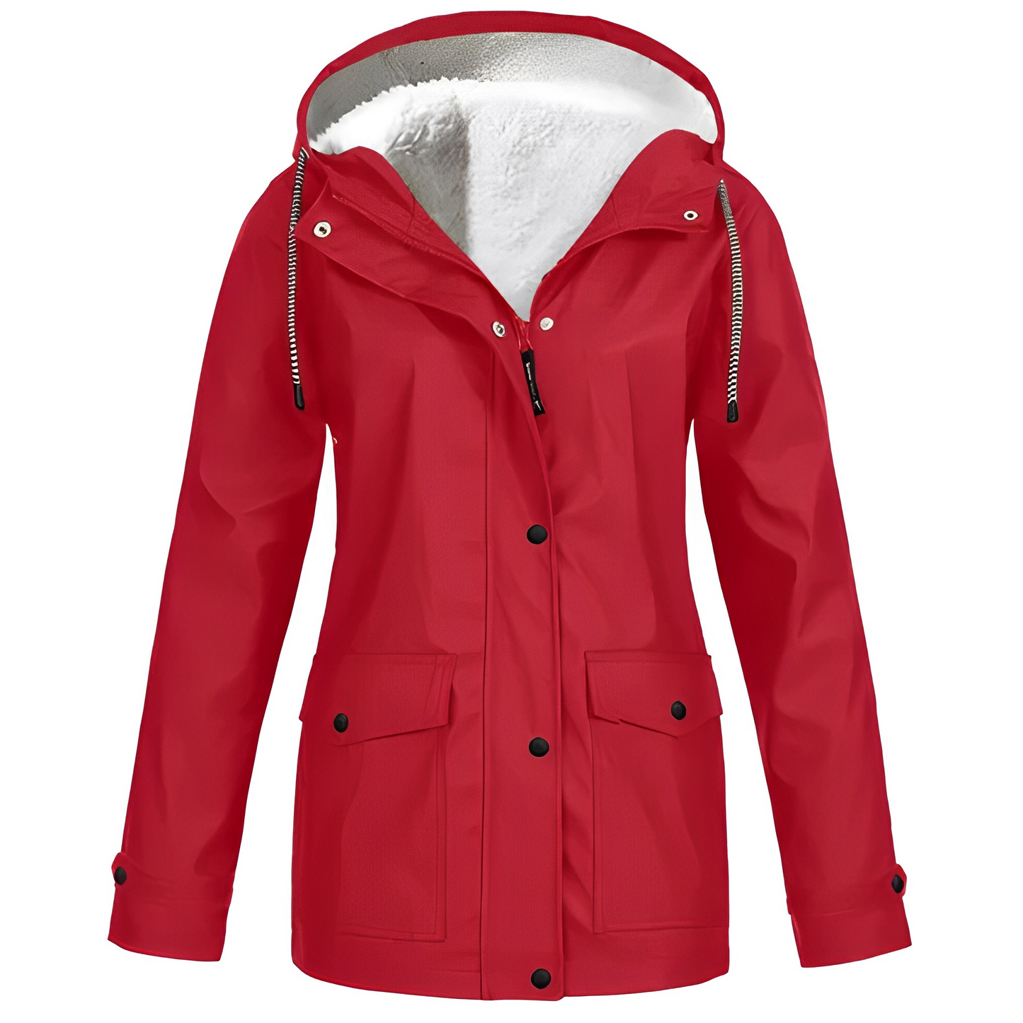 Street-wave Fleece Lined Womens Rain Jacket With Cozy Insulation Hooded All Weather Coat