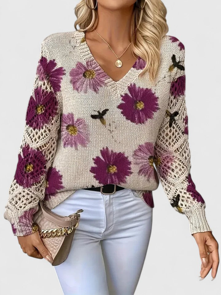 Women's Floral Pattern Sweater with Soft Fabric and Relaxed Fit