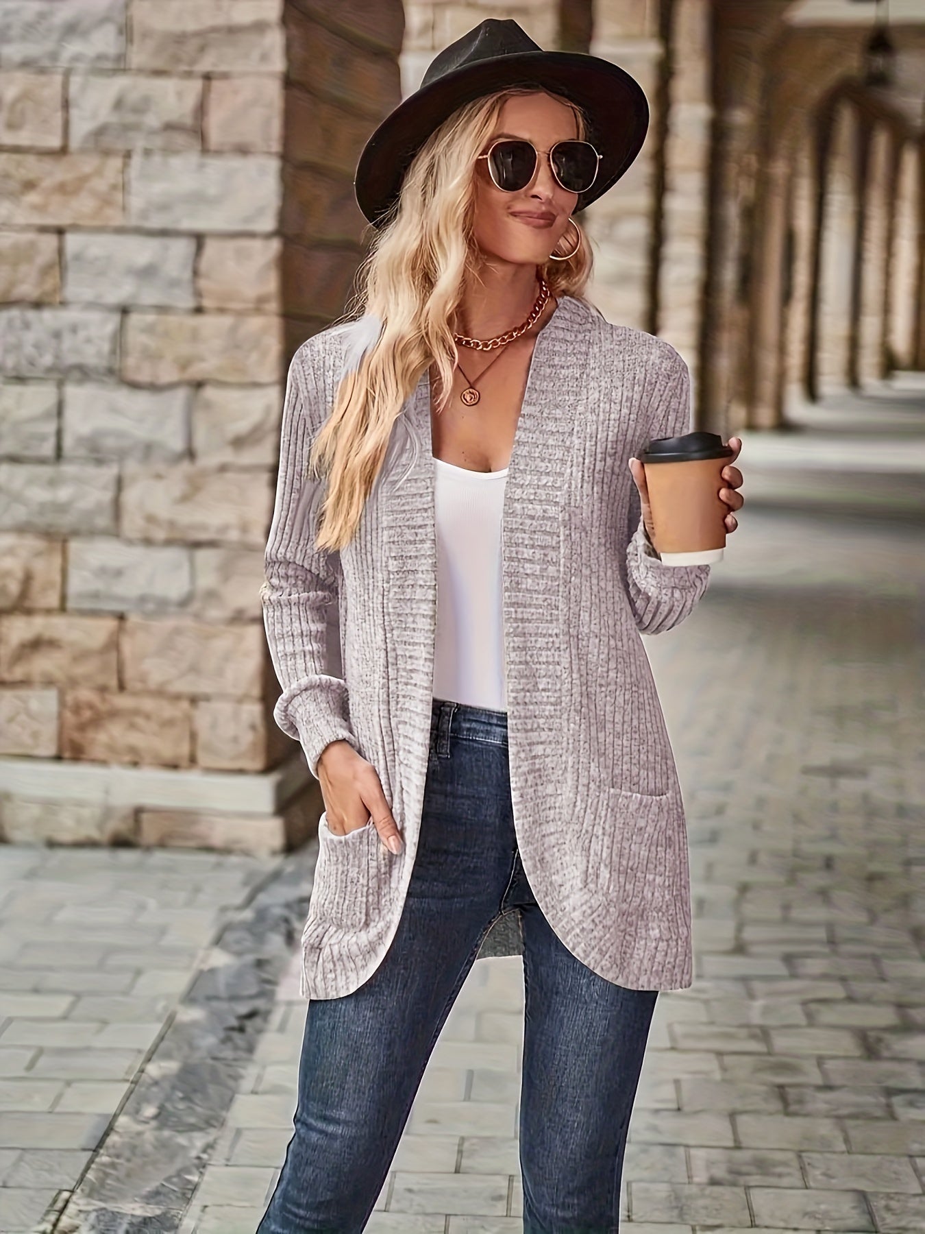 Street-Wave Women's Knit Fleece Cardigan With Pockets, Cozy Warm Comfort For Everyday Wear