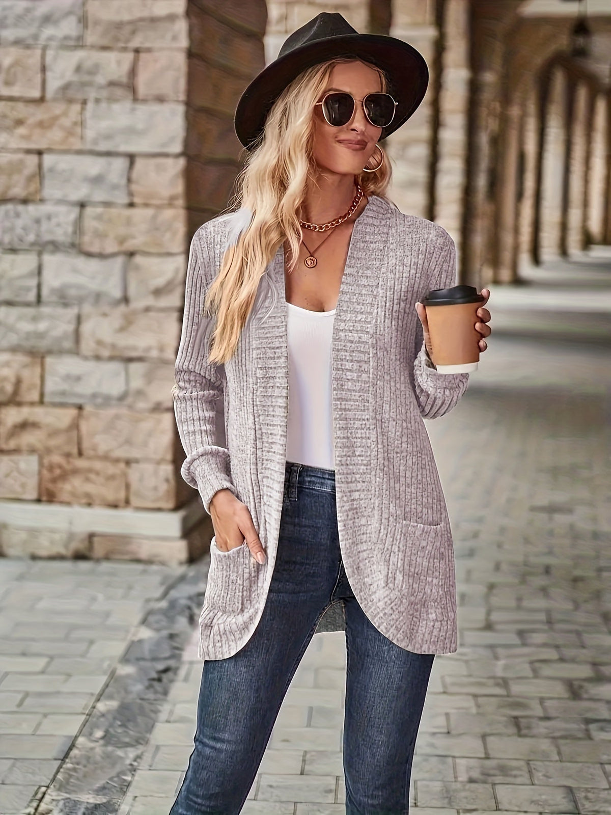 Street-Wave Women's Knit Fleece Cardigan With Pockets, Cozy Warm Comfort For Everyday Wear