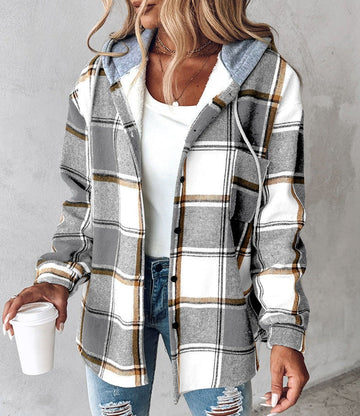 Street-Wave Plaid Hooded Jacket With Drawstring For Women Stylish Everyday Comfort