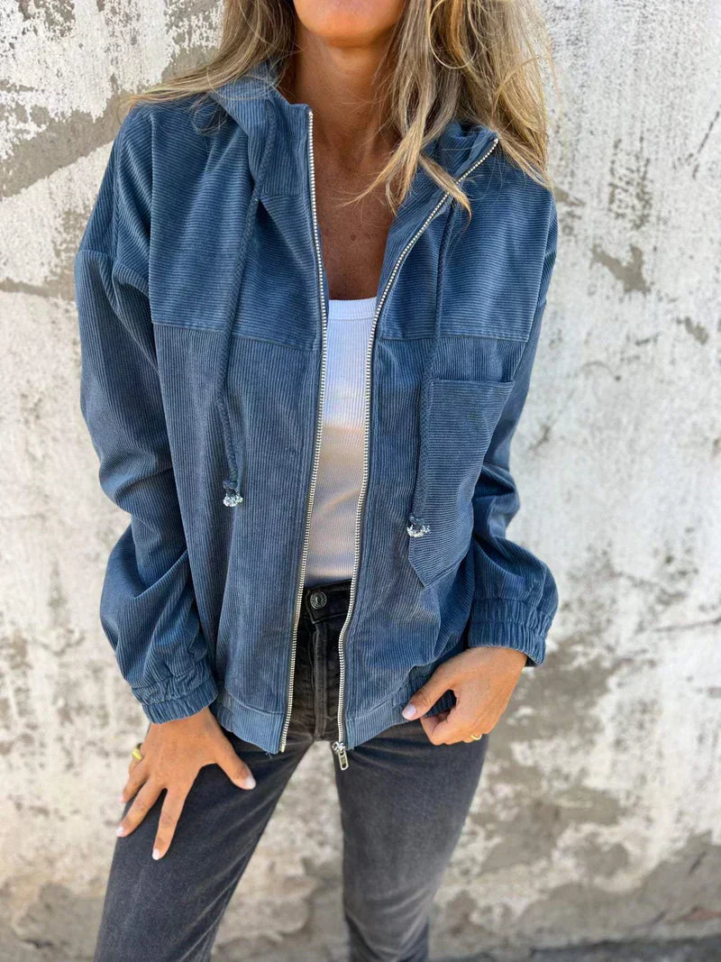 Street-Wave Women Corduroy Jacket Casual Hoodie For Effortless Chic Soft Comfort Zipper Front