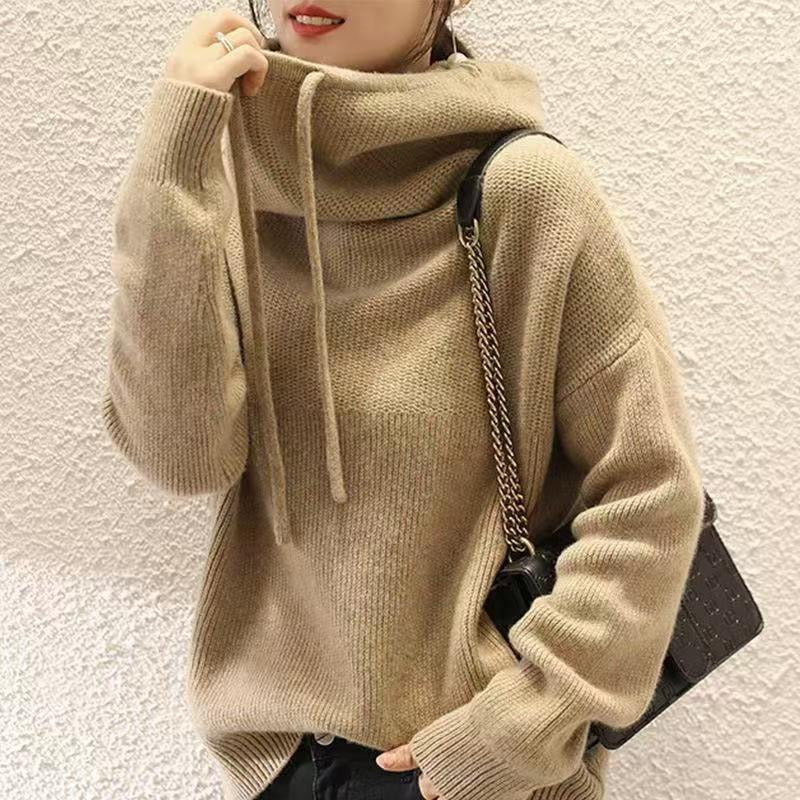 Street-Wave Cozy Knit Hoodie Pullover For Women With Relaxed Fit Warmth And Softness