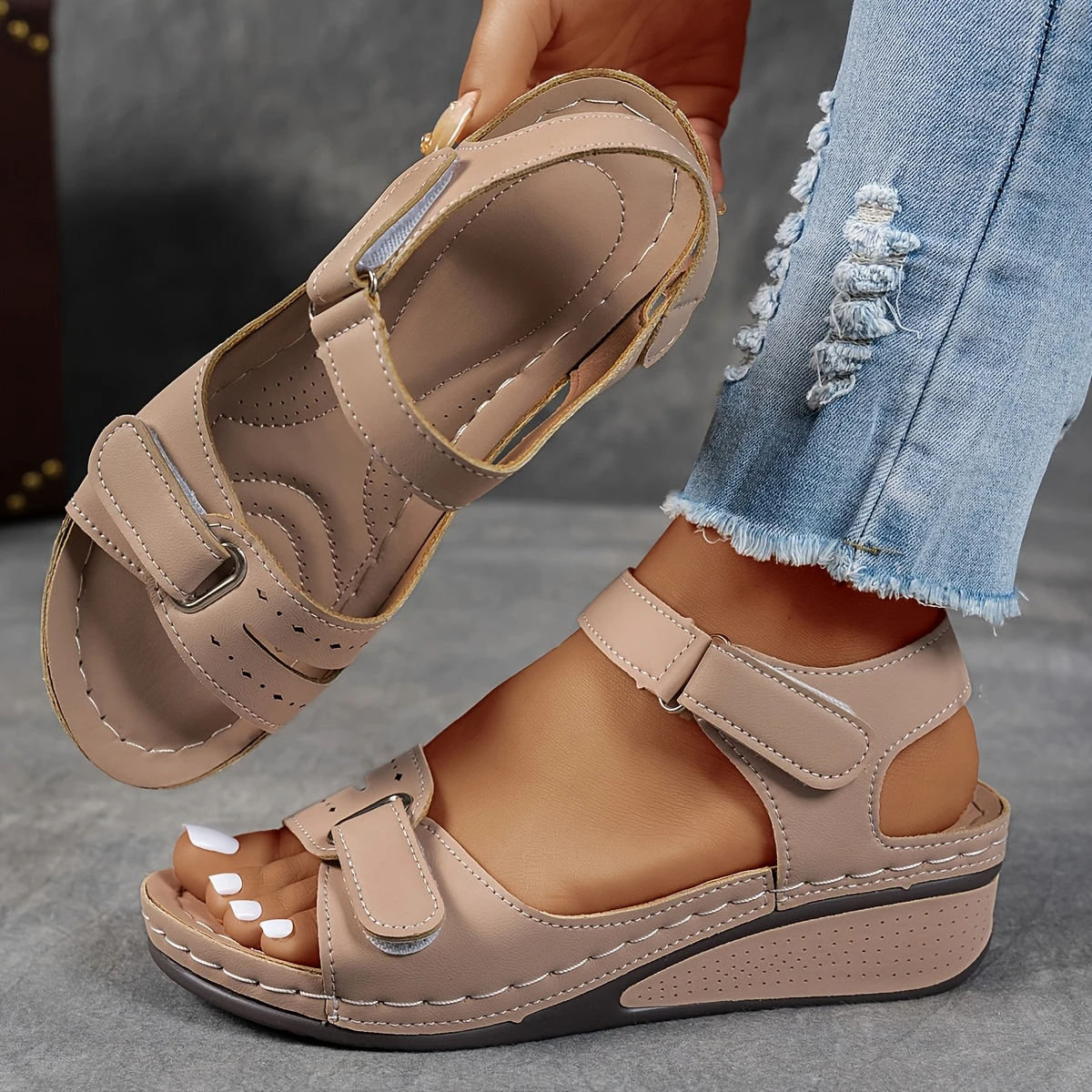Women's Platform Wedge Sandals with Cushioned Footbed and Adjustable Strap