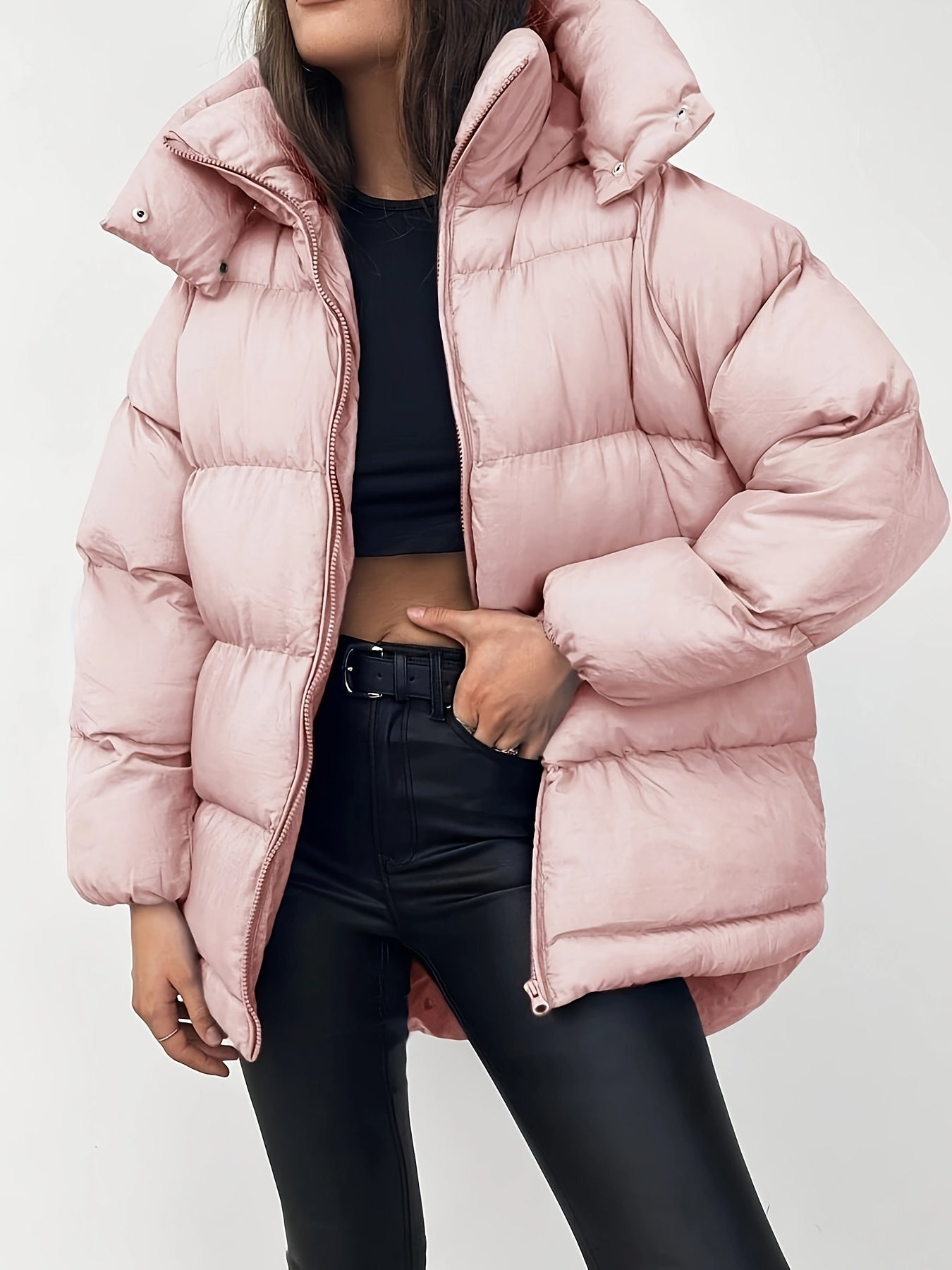 Street-Wave Women Puffer Jacket With Hood And Stand Collar Short Quilted Warm Coat