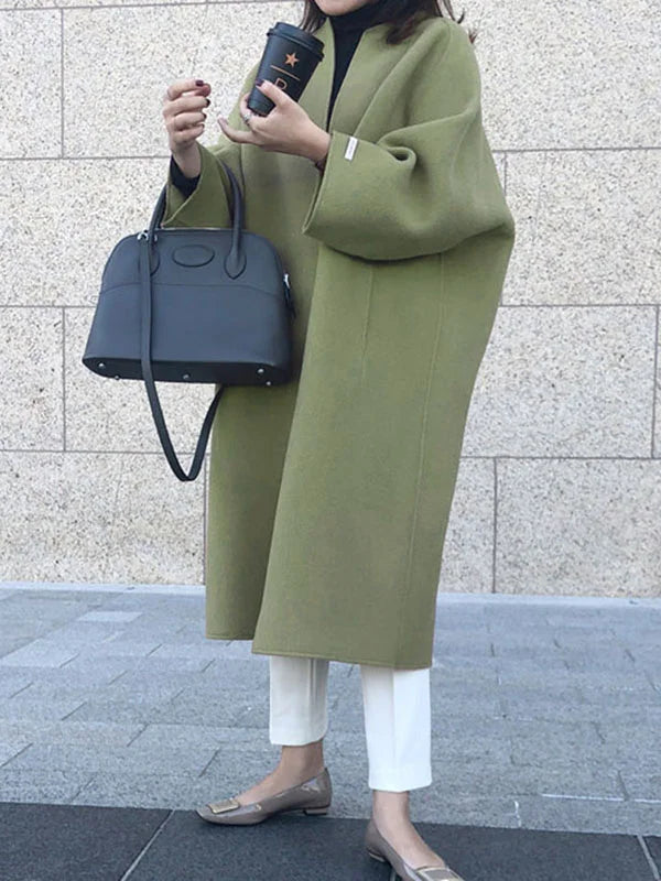 Street-wave Women's Long Coat With Cross Cut No Buttons For Winter Elegant Everyday Outerwear