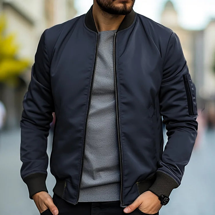 Street Wave Men Bomber Jacket Urban Streetwear With Stand Collar For All Season Comfort