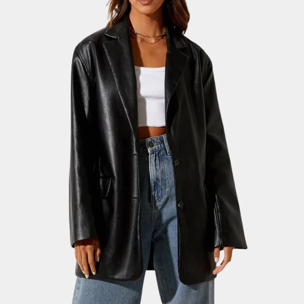 Street-wave Timeless Leather Jacket For Women - Elegant Office-Ready Outerwear For Autumn And Everyday Style