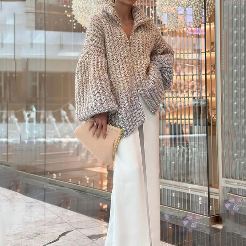 Street-Wave Glitter Sequin Knit Cardigan For Stylish Women Cozy Chic Everyday Essential