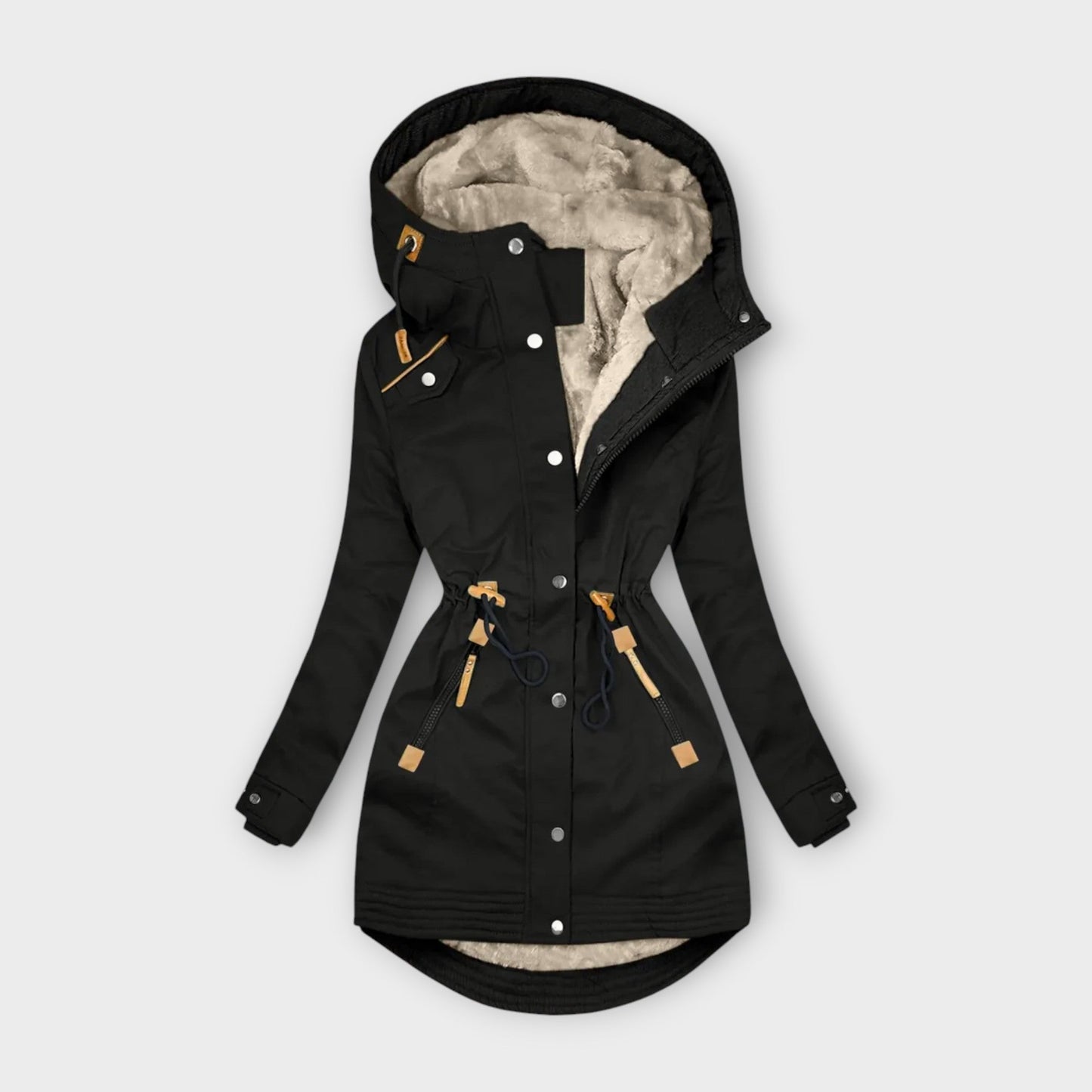 Street-wave Women's Hooded Parka With Warm Fleece Lining And Cinch Waist For Cozy Winter
