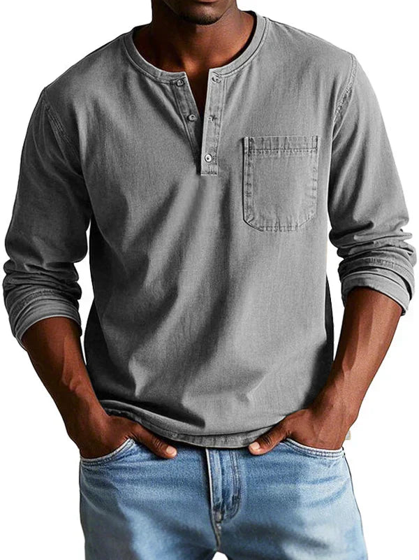 Mens Henley Long Sleeve Street-Wave Everyday Comfort Indigo