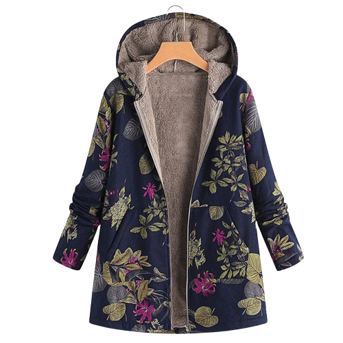 Street-wave Winter Jacket Floral Print With Plush Fleece Lining For Fashionable Outdoorsy Adults
