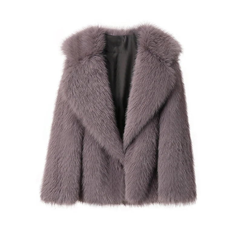Street Wave Oversized Faux Fur Coat Wild Spectrum Fluff Fiesta for Women Soft Warm Plush Winter Jacket