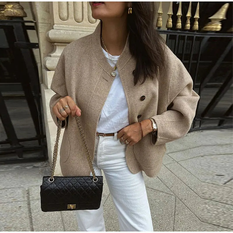 Street-Wave Vintage Winter Coat For Women Double Breasted Stand Collar Warmth And Timeless Style