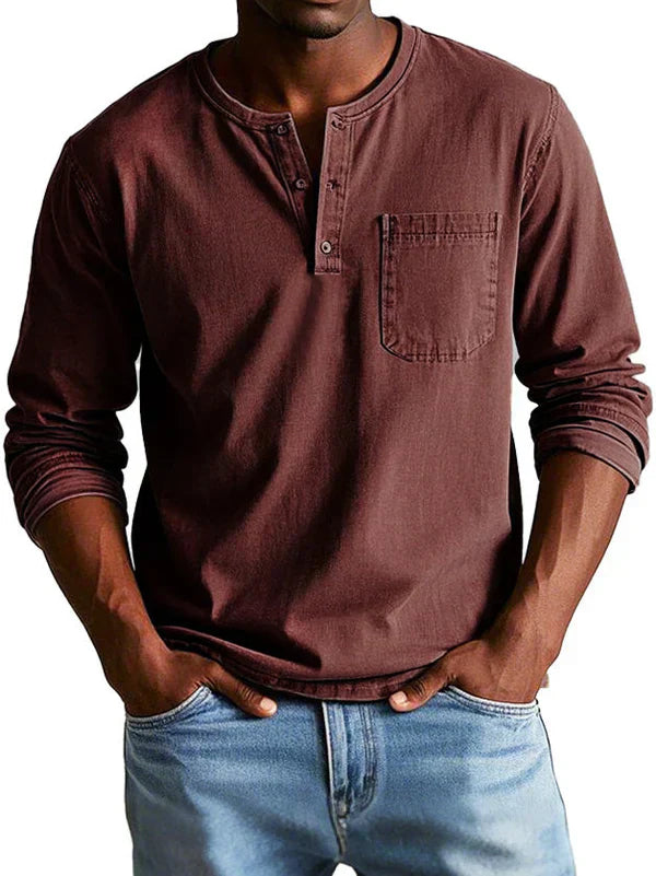 Mens Henley Long Sleeve Street-Wave Everyday Comfort Indigo