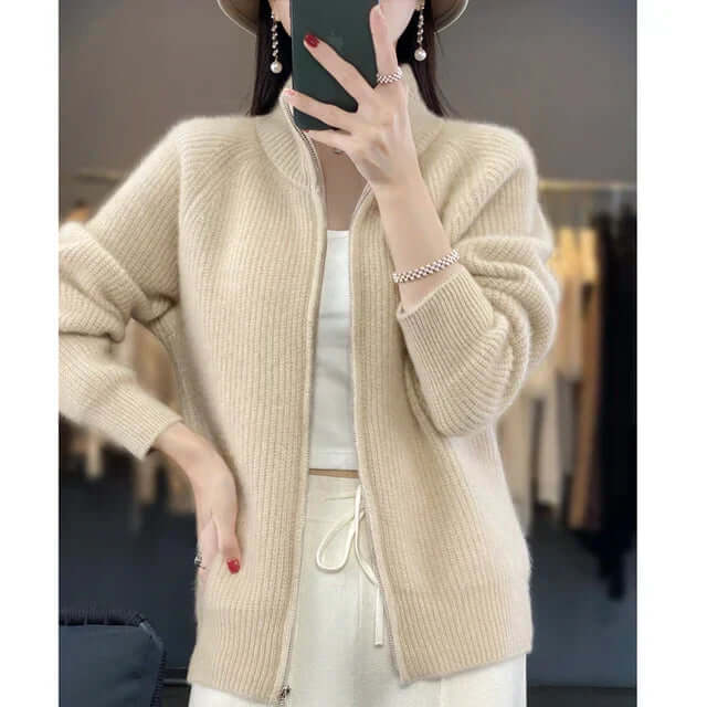 Street Wave Zipper Knit Sweater For Women Cozy Layering