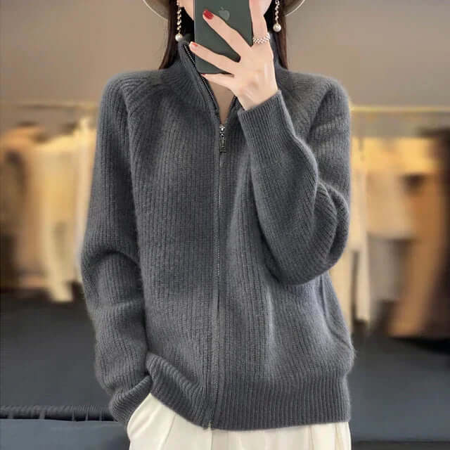Street Wave Zipper Knit Sweater For Women Cozy Layering