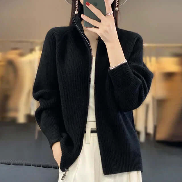 Street Wave Zipper Knit Sweater For Women Cozy Layering