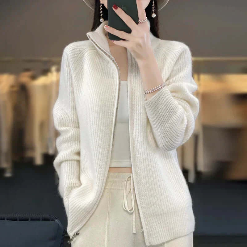 Street Wave Zipper Knit Sweater For Women Cozy Layering