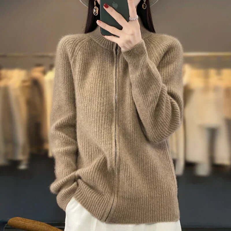 Street Wave Zipper Knit Sweater For Women Cozy Layering