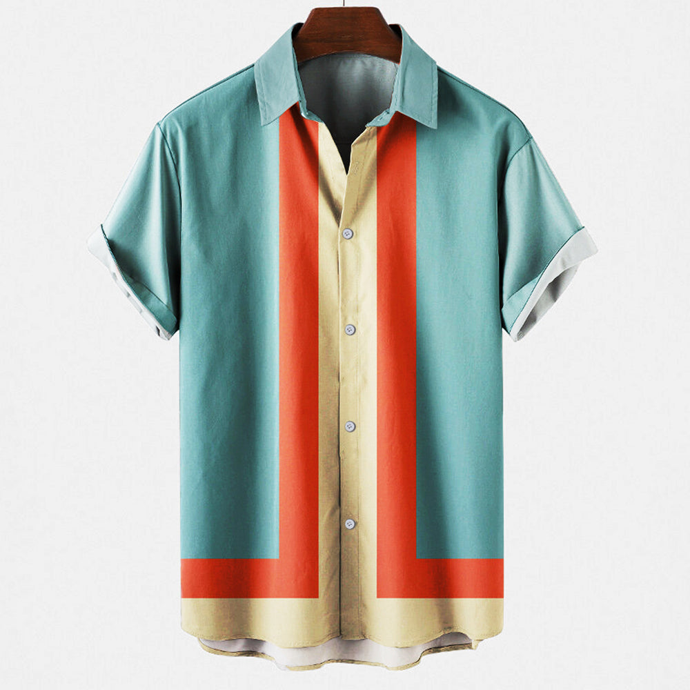 Street Wave Retro Stripe Mens Shirt Bold Color Block Design Versatile Casual Wear For Men