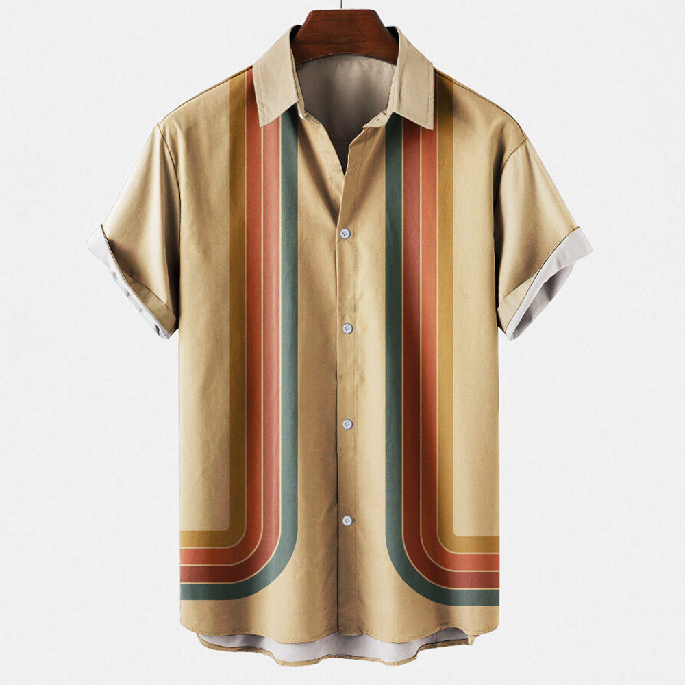 Street Wave Retro Stripe Mens Shirt Bold Color Block Design Versatile Casual Wear For Men