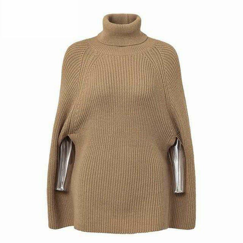 Street-wave Womens High Collar Knit Pullover With Exclusive Crochet Pattern For Everyday Style