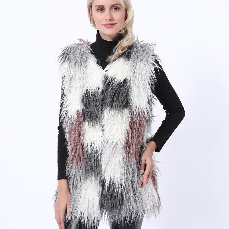Street Wave Patchwork Faux Fur Vest For Women Cozy Warmth And Chic Street Style Essentials