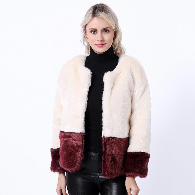 Women Faux Fur Jacket Street-Wave With Abstract Sleeve Design And Luxurious Lining
