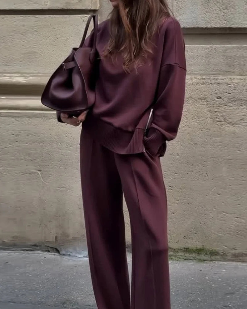 Street-wave Knit Set For Women Cozy Oversized Sweater And Wide-Leg Pants Comfort