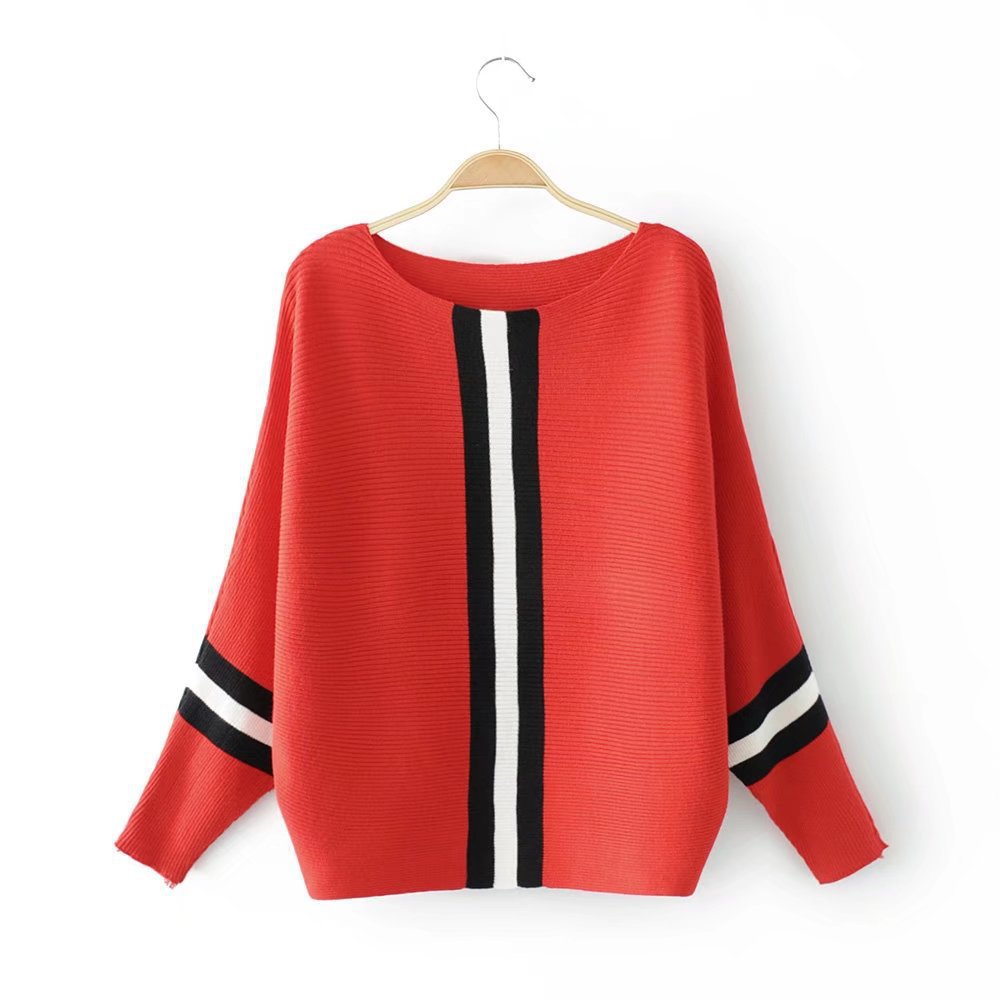 Street-wave Womens Casual Knit Sweater With Sporty Stripe Pattern Cozy Everyday Pullover
