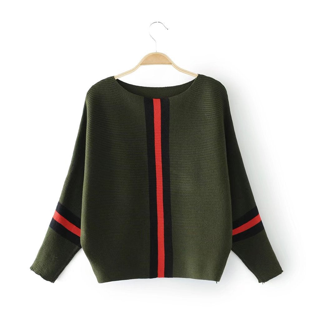 Street-wave Womens Casual Knit Sweater With Sporty Stripe Pattern Cozy Everyday Pullover