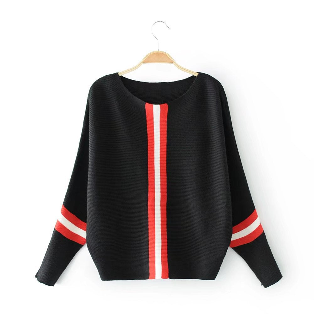 Street-wave Womens Casual Knit Sweater With Sporty Stripe Pattern Cozy Everyday Pullover