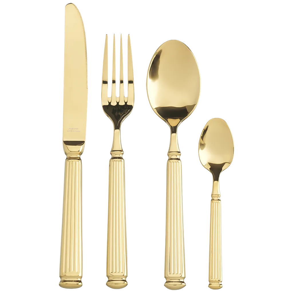 Gold Sculpted Flatware Set with Glossy Finish